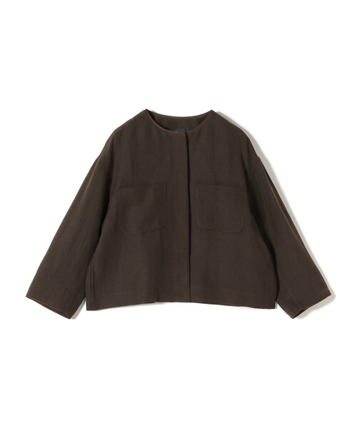 SHIPS Primary Navy Label:麻混 ノーカラー ジャケット（セットアップ