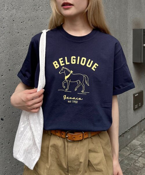 GEVACO（ゲバコ）の「【GEVACO】ホースプリントTEE（Tシャツ/カットソー・レディース・ネイビー/ホワイト/サックスブルー・LARGE/SMALL/MEDIUM）」の2枚目の写真