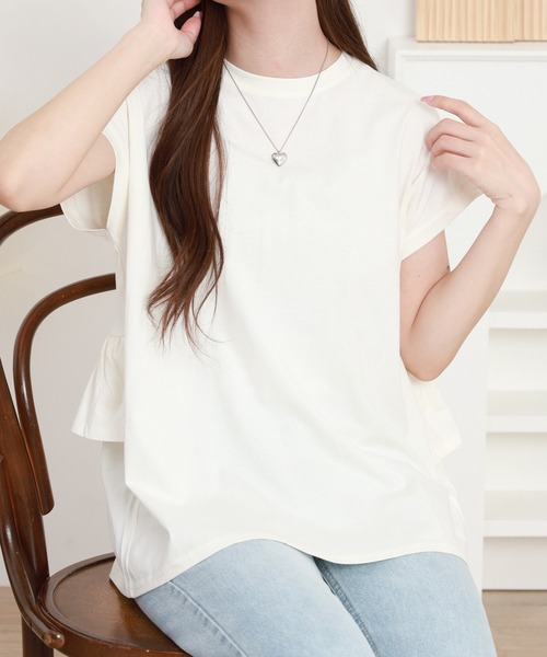 FUNALIVE(ファンアライブ)の「バックフリルTシャツ 半袖(Tシャツ/カットソー・レディース・オフホワイト・M)」の4枚目の写真