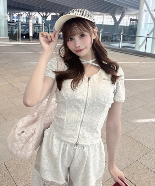 one way（ワンウェイ）の「レースパーカートップス（Tシャツ/カットソー・レディース・グレー/オフホワイト/ピンク/ブルー・FREE）」の2枚目の写真
