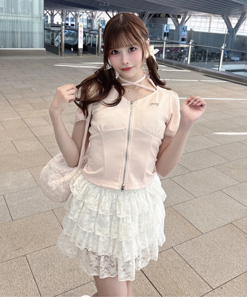 one way（ワンウェイ）の「レースパーカートップス（Tシャツ/カットソー・レディース・グレー/オフホワイト/ピンク/ブルー・FREE）」の4枚目の写真