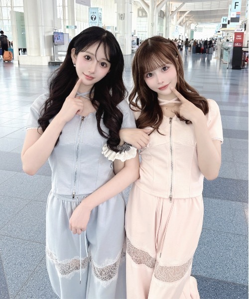 one way（ワンウェイ）の「レースパーカートップス（Tシャツ/カットソー・レディース・グレー/オフホワイト/ピンク/ブルー・FREE）」の5枚目の写真