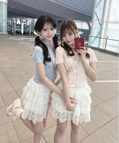 one way（ワンウェイ）の「レースパーカートップス（Tシャツ/カットソー・レディース・グレー/オフホワイト/ピンク/ブルー・FREE）」の7枚目の写真