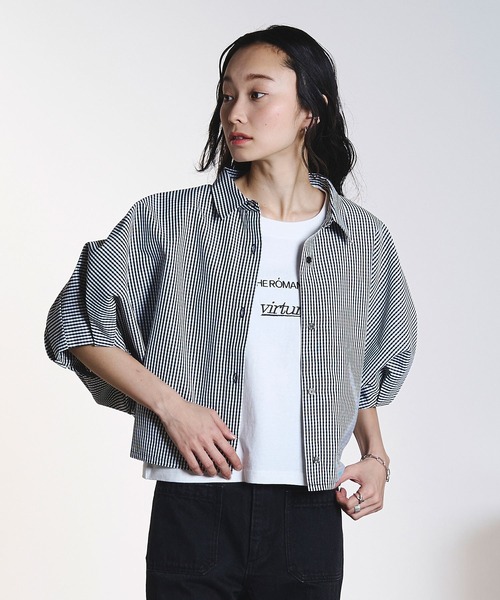 ROSE BUD（ローズバッド）の「WIDE PUFF SLEEVE SHIRT（シャツ/ブラウス・レディース・マルチ/ブラック/ホワイト・ONE SIZE）」の16枚目の写真
