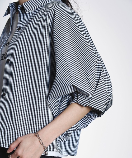 ROSE BUD（ローズバッド）の「WIDE PUFF SLEEVE SHIRT（シャツ/ブラウス・レディース・マルチ/ブラック/ホワイト・ONE SIZE）」の6枚目の写真