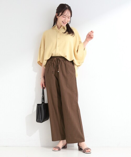 SHOO・LA・RUE(シューラルー)の「【吸水速乾/セットアップ可】穿くだけで主役になる サッカーストライプイージーパンツ(その他パンツ・レディース・ダークブラウン系2/ネイビー系2/アイボリー系2・04/03/02/01)」の14枚目の写真