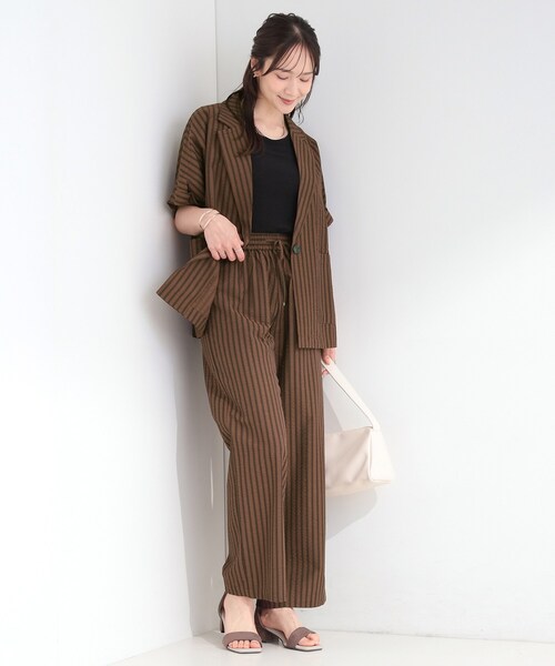 SHOO・LA・RUE(シューラルー)の「【吸水速乾/セットアップ可】穿くだけで主役になる サッカーストライプイージーパンツ(その他パンツ・レディース・ダークブラウン系2/ネイビー系2/アイボリー系2・04/03/02/01)」の16枚目の写真