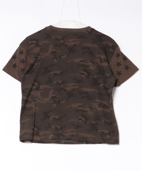 Never mind the XU（ネバーマインドザエックスユー）の「【Never mind the XU】camouflage logo print T-shirt / 【ネバーマインド ザ エックスユー】カモフラージュロゴプリント半袖Tシャツ（Tシャツ/カットソー・レディース・グリーン系カモフラージュ・M）」の2枚目の写真
