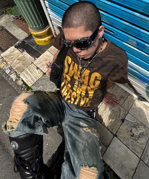 Never mind the XU(ネバーマインドザエックスユー)の「【Never mind the XU】camouflage logo print T-shirt / 【ネバーマインド ザ エックスユー】カモフラージュロゴプリント半袖Tシャツ(Tシャツ/カットソー・メンズ・グリーン系カモフラージュ・M)」の3枚目の写真