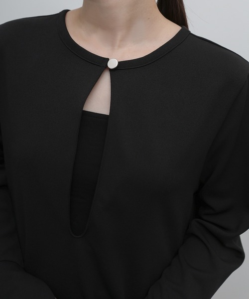 select MOCA Et（セレクトモカエト）の「【Et】Botton Design Cut georgette I-line Onepiece（ドレス・レディース・チャコール/ブラック・FREE）」の12枚目の写真