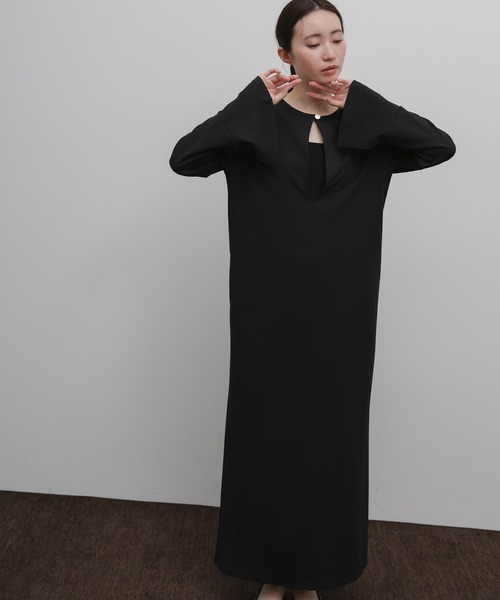 select MOCA Et（セレクトモカエト）の「【Et】Botton Design Cut georgette I-line Onepiece（ドレス・レディース・チャコール/ブラック・FREE）」の11枚目の写真