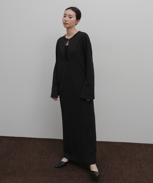 select MOCA Et（セレクトモカエト）の「【Et】Botton Design Cut georgette I-line Onepiece（ドレス・レディース・チャコール/ブラック・FREE）」の8枚目の写真