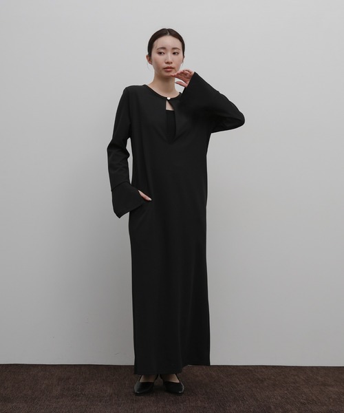 select MOCA Et（セレクトモカエト）の「【Et】Botton Design Cut georgette I-line Onepiece（ドレス・レディース・チャコール/ブラック・FREE）」の6枚目の写真