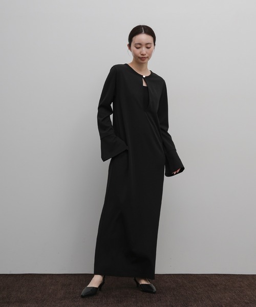 select MOCA Et（セレクトモカエト）の「【Et】Botton Design Cut georgette I-line Onepiece（ドレス・レディース・チャコール/ブラック・FREE）」の3枚目の写真