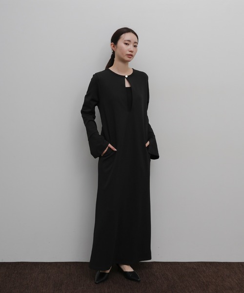 select MOCA Et（セレクトモカエト）の「【Et】Botton Design Cut georgette I-line Onepiece（ドレス・レディース・チャコール/ブラック・FREE）」の7枚目の写真