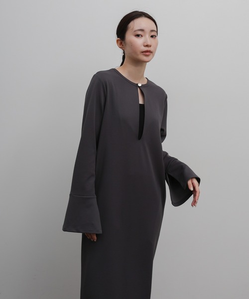 select MOCA Et（セレクトモカエト）の「【Et】Botton Design Cut georgette I-line Onepiece（ドレス・レディース・チャコール/ブラック・FREE）」の18枚目の写真
