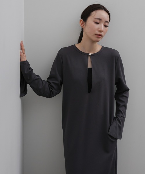select MOCA Et（セレクトモカエト）の「【Et】Botton Design Cut georgette I-line Onepiece（ドレス・レディース・チャコール/ブラック・FREE）」の22枚目の写真