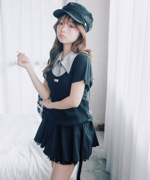 OLIVE des OLIVE(オリーブデオリーブ)の「レース衿レイヤードトップス(Tシャツ/カットソー・レディース・トップグレー/ブラック/ベージュ/ピンク・FREE)」の22枚目の写真