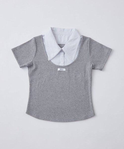 OLIVE des OLIVE(オリーブデオリーブ)の「レース衿レイヤードトップス(Tシャツ/カットソー・レディース・トップグレー/ブラック/ベージュ/ピンク・FREE)」の13枚目の写真