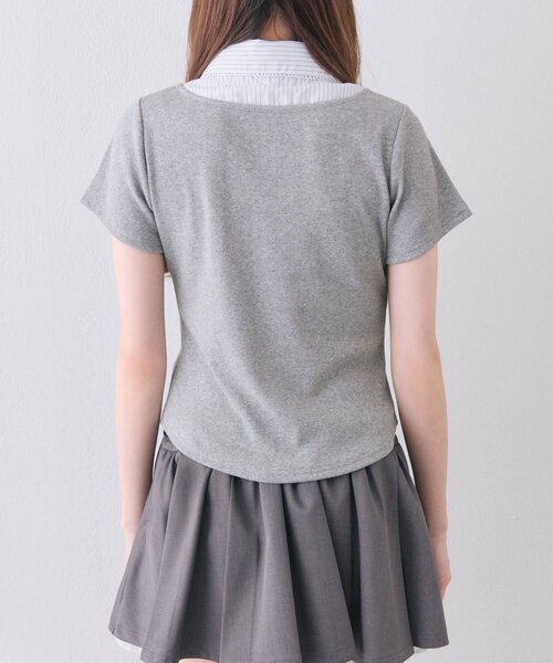 OLIVE des OLIVE(オリーブデオリーブ)の「レース衿レイヤードトップス(Tシャツ/カットソー・レディース・トップグレー/ブラック/ベージュ/ピンク・FREE)」の16枚目の写真