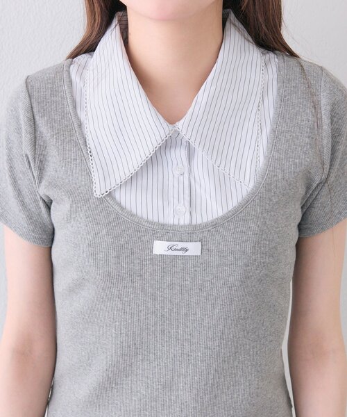 OLIVE des OLIVE(オリーブデオリーブ)の「レース衿レイヤードトップス(Tシャツ/カットソー・レディース・トップグレー/ブラック/ベージュ/ピンク・FREE)」の17枚目の写真