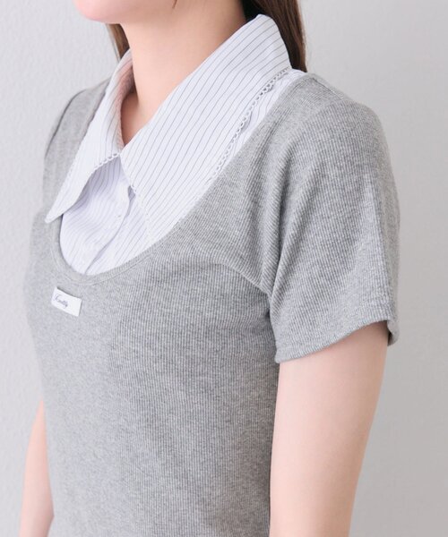 OLIVE des OLIVE(オリーブデオリーブ)の「レース衿レイヤードトップス(Tシャツ/カットソー・レディース・トップグレー/ブラック/ベージュ/ピンク・FREE)」の19枚目の写真