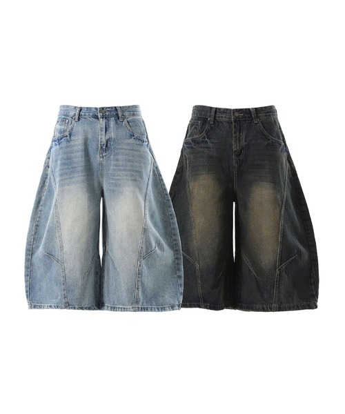 HOOK(フック)の「HOOK バレルレッグ ワイドデニム ハーフパンツ (SS)(カーゴパンツ・メンズ・インディゴブルー/ライトブルー・XL/M/L)」の13枚目の写真