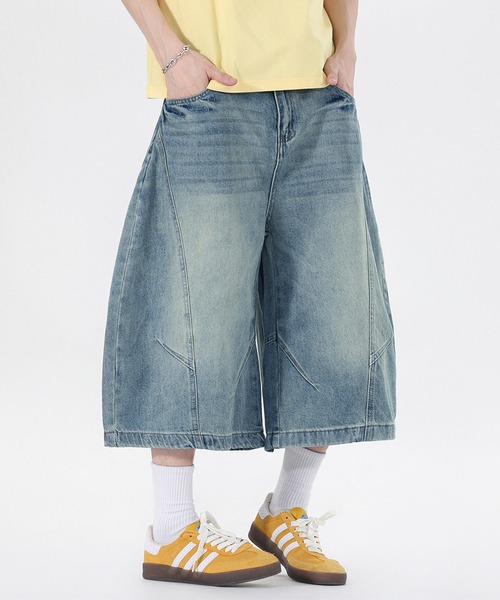 HOOK(フック)の「HOOK バレルレッグ ワイドデニム ハーフパンツ (SS)(カーゴパンツ・メンズ・インディゴブルー/ライトブルー・XL/M/L)」の3枚目の写真