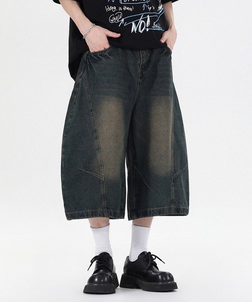 HOOK(フック)の「HOOK バレルレッグ ワイドデニム ハーフパンツ (SS)(カーゴパンツ・メンズ・インディゴブルー/ライトブルー・XL/M/L)」の7枚目の写真