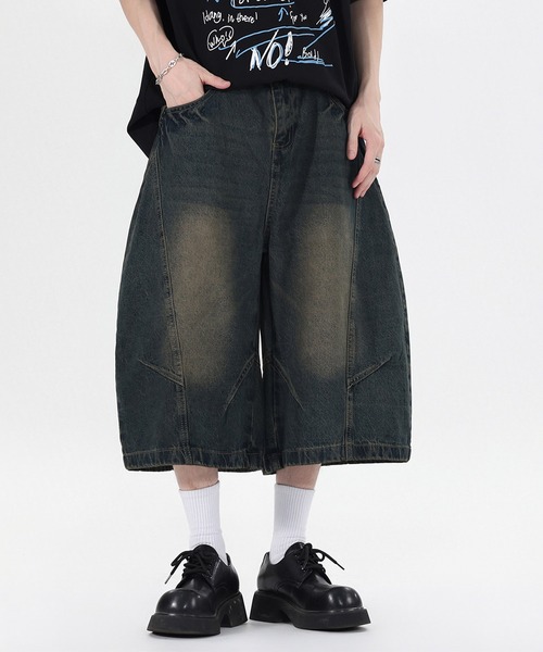 HOOK(フック)の「HOOK バレルレッグ ワイドデニム ハーフパンツ (SS)(カーゴパンツ・メンズ・インディゴブルー/ライトブルー・XL/M/L)」の9枚目の写真