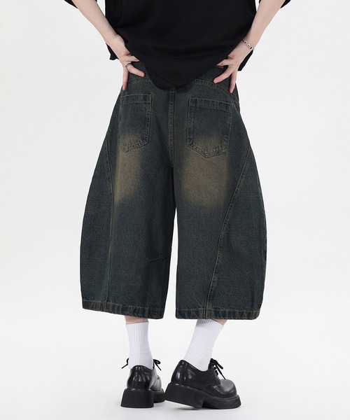 HOOK(フック)の「HOOK バレルレッグ ワイドデニム ハーフパンツ (SS)(カーゴパンツ・メンズ・インディゴブルー/ライトブルー・XL/M/L)」の10枚目の写真