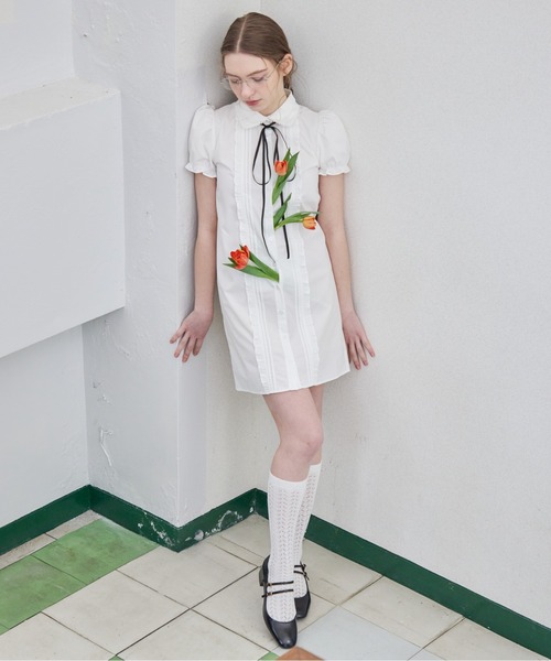 etre loin(エトルワン)の「ピンタックミニシャツワンピース / Pintuck mini shirt dress(シャツワンピース・レディース・ピンク/ブルー/ホワイト・M)」の7枚目の写真