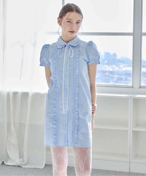 etre loin(エトルワン)の「ピンタックミニシャツワンピース / Pintuck mini shirt dress(シャツワンピース・レディース・ピンク/ブルー/ホワイト・M)」の8枚目の写真