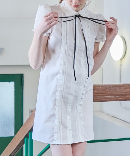 etre loin(エトルワン)の「ピンタックミニシャツワンピース / Pintuck mini shirt dress(シャツワンピース・レディース・ピンク/ブルー/ホワイト・M)」の9枚目の写真