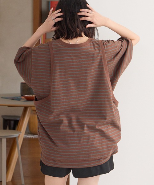 PBLIM（ページボーイリム）の「《UNISEX》レイヤードボーダーT 取り外し可能 / 2WAY / セットアイテム（Tシャツ/カットソー・レディース・ブラウン系/ネイビー系・FREE）」の5枚目の写真