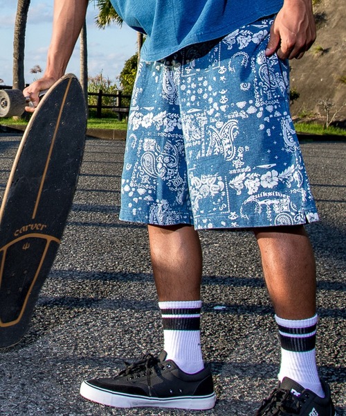 Quiksilver(クイックシルバー)の「QUIKSILVER メンズ/ユニセックス MERCURY PAISLEY BAGGY SWEAT SHORTS ショートパンツ ペイズリー柄 フリース生地<MERCURY COLLECTION>【2026年夏モデル】(その他パンツ・メンズ・インディゴブルー/アイボリー・SMALL/MEDIUM/LARGE/X-LARGE)」の2枚目の写真