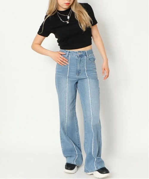GORGE(ゴージ)の「センターフリンジデニムワイドパンツ(その他パンツ・レディース・サックスブルー・S)」の3枚目の写真