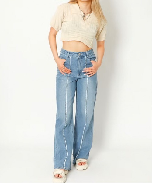 GORGE(ゴージ)の「センターフリンジデニムワイドパンツ(その他パンツ・レディース・サックスブルー・S)」の4枚目の写真