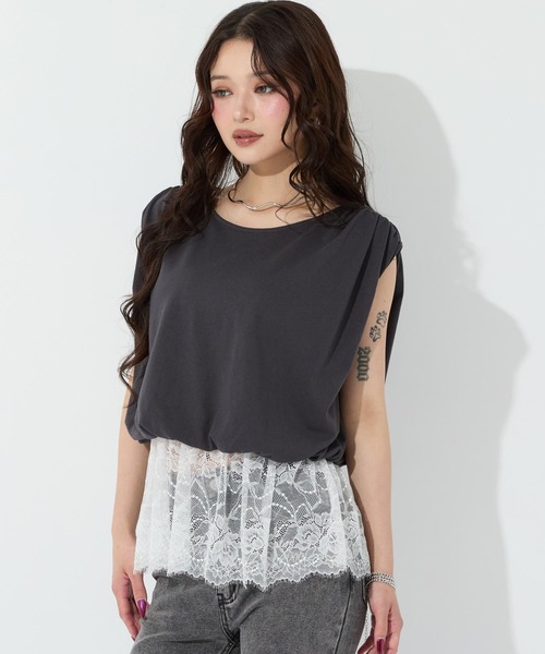 ANAP(アナップ)の「レースドッキングバルーンペプラムトップス(タンクトップ・レディース・ダークグレー/オフホワイト・F)」の1枚目の写真