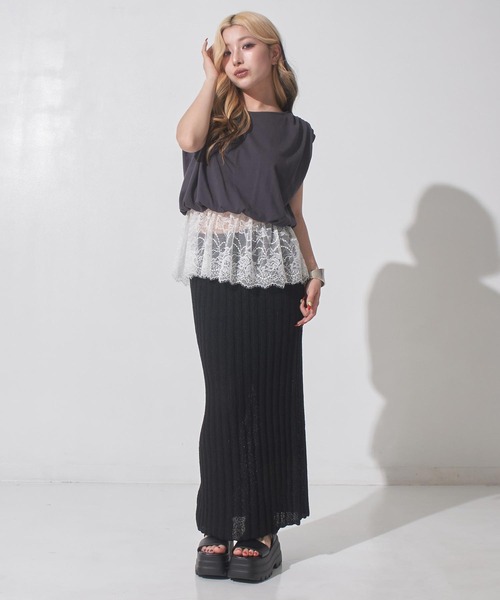 ANAP(アナップ)の「レースドッキングバルーンペプラムトップス(タンクトップ・レディース・ダークグレー/オフホワイト・F)」の14枚目の写真