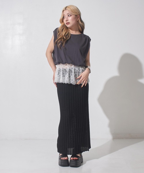ANAP(アナップ)の「レースドッキングバルーンペプラムトップス(タンクトップ・レディース・ダークグレー/オフホワイト・F)」の12枚目の写真