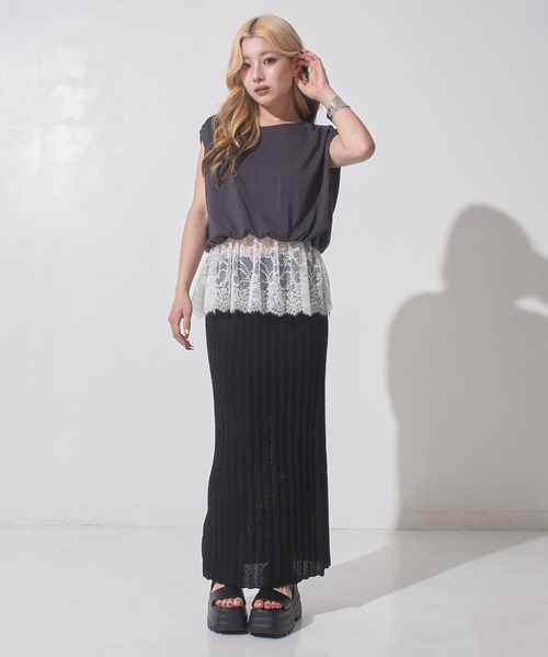ANAP(アナップ)の「レースドッキングバルーンペプラムトップス(タンクトップ・レディース・ダークグレー/オフホワイト・F)」の13枚目の写真