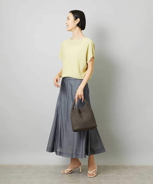 MICHEL KLEIN（ミッシェル・クラン）の「ホールガーメント(R)フレンチスリーブニット（ニット/セーター・レディース・ライトグレー/モカ/イエロー/ネイビー・38/40）」の6枚目の写真