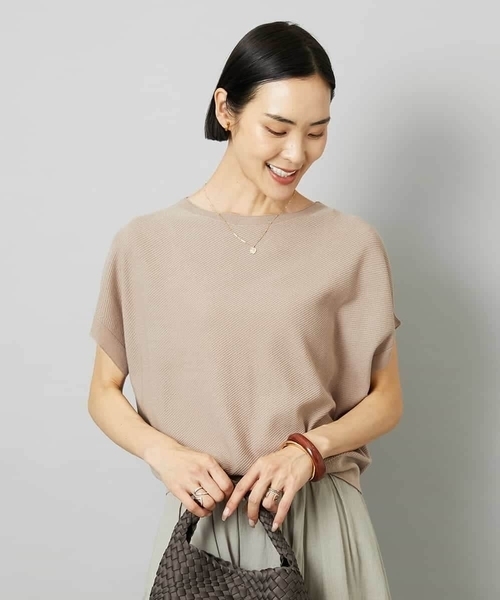 MICHEL KLEIN（ミッシェル・クラン）の「ホールガーメント(R)フレンチスリーブニット（ニット/セーター・レディース・ライトグレー/モカ/イエロー/ネイビー・38/40）」の15枚目の写真