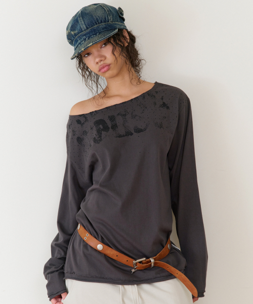 THEVINYLHOUSE(ザバイニルハウス)の「LOOSE FIT UNBALANCE LS TEE(W) CHARCOAL(Tシャツ/カットソー・レディース・その他・F)」の1枚目の写真