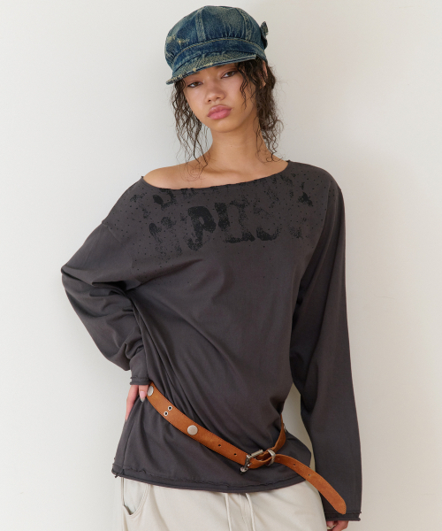 THEVINYLHOUSE(ザバイニルハウス)の「LOOSE FIT UNBALANCE LS TEE(W) CHARCOAL(Tシャツ/カットソー・レディース・その他・F)」の3枚目の写真