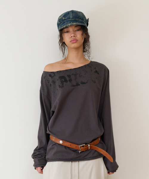 THEVINYLHOUSE(ザバイニルハウス)の「LOOSE FIT UNBALANCE LS TEE(W) CHARCOAL(Tシャツ/カットソー・レディース・その他・F)」の6枚目の写真