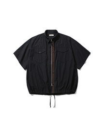 ANGLAN（アングラン）の「Check Zip-Up Half Shirt - Navy（シャツ/ブラウス）」
