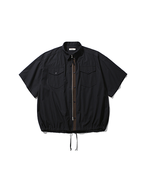 ANGLAN(アングラン)の「Check Zip-Up Half Shirt - Navy(シャツ/ブラウス・メンズ・その他・1/2)」の1枚目の写真