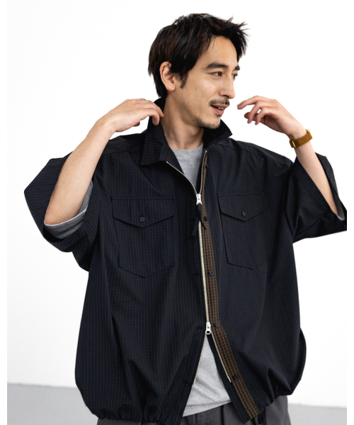 ANGLAN(アングラン)の「Check Zip-Up Half Shirt - Navy(シャツ/ブラウス・メンズ・その他・1/2)」の7枚目の写真